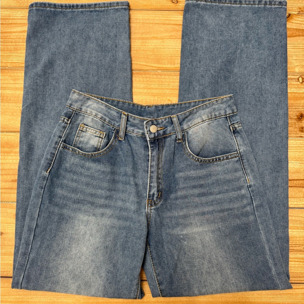 SHEIN Light Blue Denim Jeans with Contrast Stitching